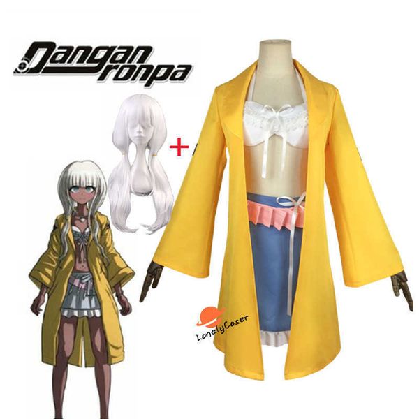 Anime Danganronpa V3 Angie Yonaga Costume Cosplay Parrucca lunga Top Gonna Trench Halloween Christmas Party Suit Sexy Girl Women Y0903