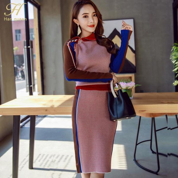 

two piece dress h han queen winter women 2021 work sweater 2 pieces set zipper pullover & sheath pencil skirt elegant korean simple suit, White