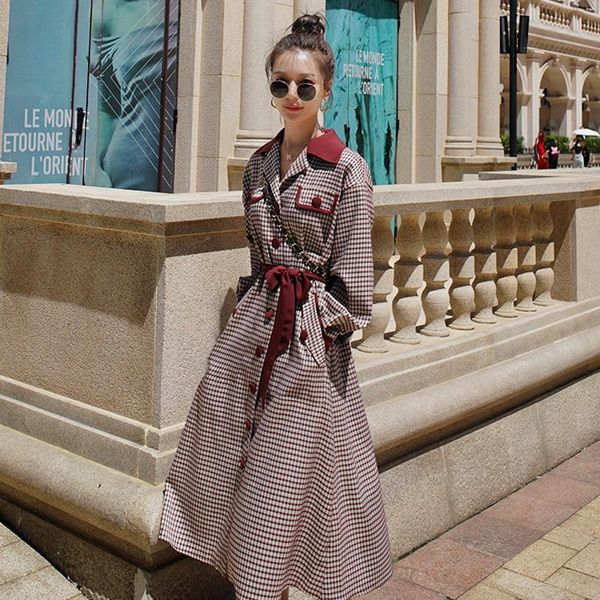 

casual dresses plaid dress women fashion elegant korean style long sleeve single breasted suit collar splice slim bandage yq25, Black;gray