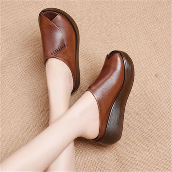 

women slippers 2021 ladies summer soft leather shoes female wedge heels fashion mules platform anti slip comfortable beach slide, Black