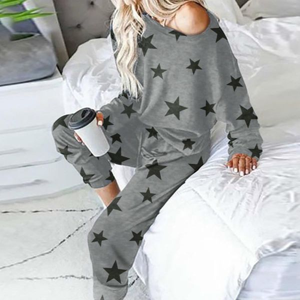 

star print & pants pajamas sets women loungewear two piece set bedroom homewear for dress, White