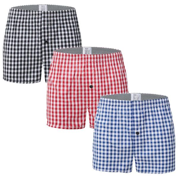 

underpants 3pcs/lots casual men boxer shorts plaid sleep bottoms cotton underwear striped printed boxershorts loose trunks 6xl, Black;white