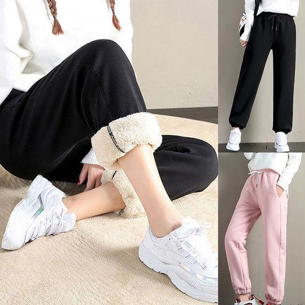 

women's pants & capris autumn and winter women thick lambskin cashmere warm female casual cotton loose harlan long trousers, Black;white