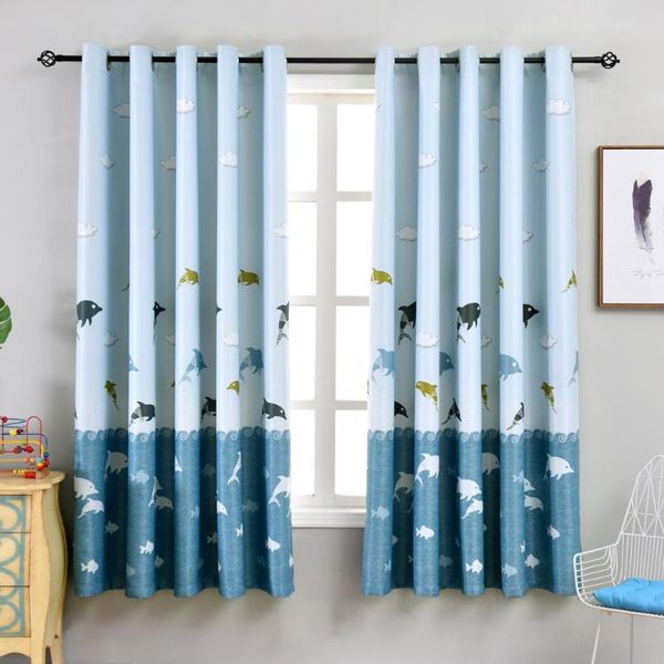 

ahoyikaa modern blackout curtains dolphin blue cloth for living room bedroom children's window fabrics ready made drapes curtain &