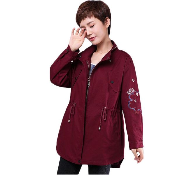

women's trench coats plus size 5xl spring female casual windbreaker 2021 autumn women clothes loose solid color coat embroidery, Tan;black