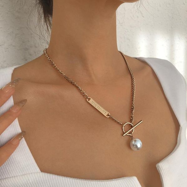 

chains lalynnly temperament elegant simulation pearl pendant necklace for women geometry drop necklaces wholesale jewelry gifts n9316, Silver