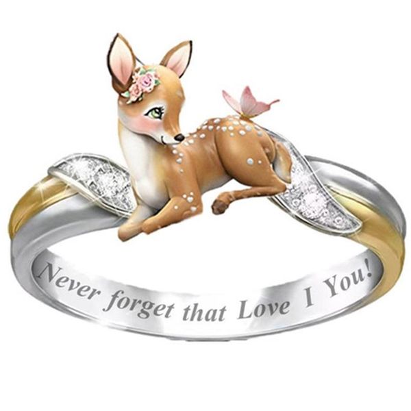 

elk style couple rings trend finger ring with crystal zircon stone for lover women men anniversary gifts jewelry wedding, Slivery;golden