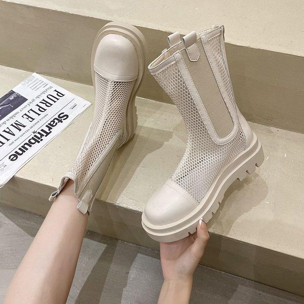 

boots 2021 cool mesh zipper female pumps spring summer round toe square high heel women shoes size 35 40, Black