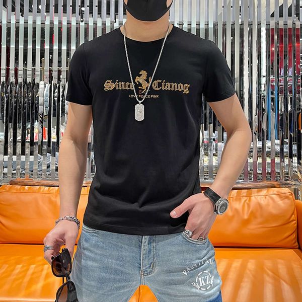 

shirt short 2021 polo summer personality trend horse diamond round ne slim half sve t-shirt men's fashion brand, White;black
