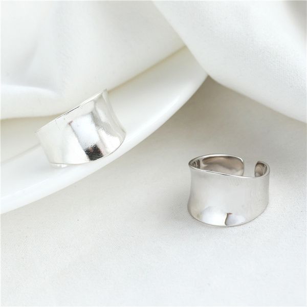 

s925 pure women's japanese and korean cold style simple smooth concave silver ring