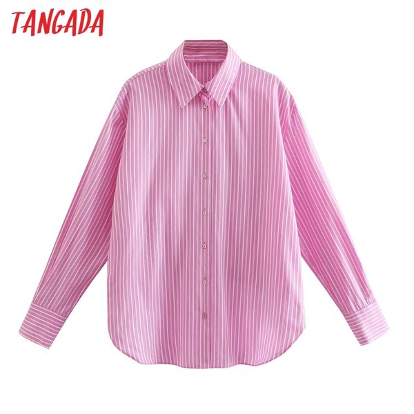 

women vintage pink striped print crop long sleeve chic female casual shirt je23 210416, White