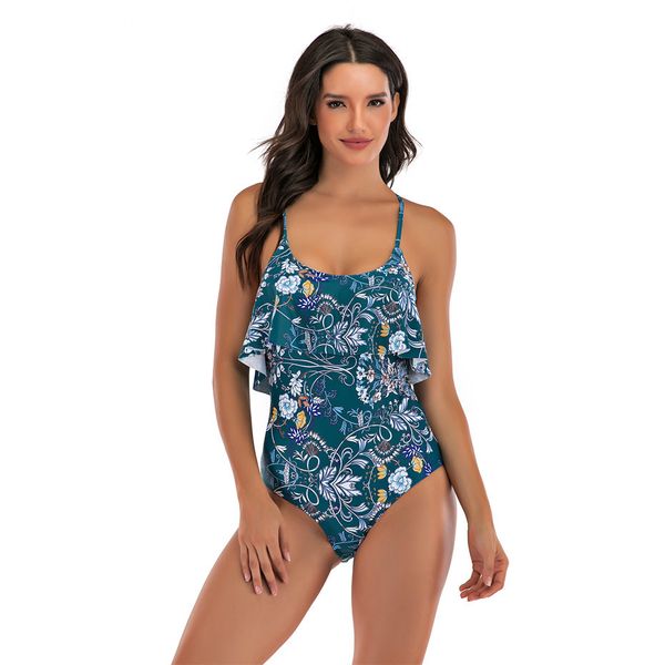 

2021 swimsuit women monokini vintage swimwear bodysuit print halter swim suit backless bathing suit beach wear