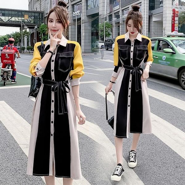 

women's jacket stitching dress 2021 spring and autumn korean version of the french long skirt ladies coat wool & blends, Black