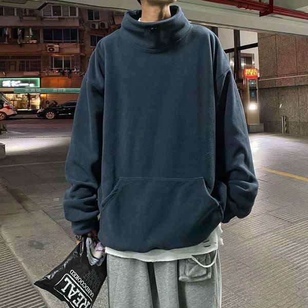 

mens korean high neck hoodie fashion casual pullover sweatshirt male streetwear loose hip hop plus size hoodies hoody m-5xl, Black