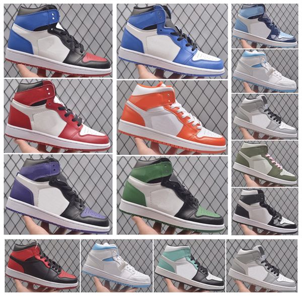 

new bred patent white orange 1 high mid 1s mens basketball shoes men women og se gs black toe seafoam pine green hyper royal team red traine