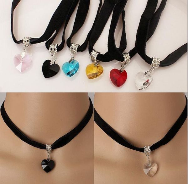 

2021 japan harajuku heart shaped necklace resin pendant with velvet chain vintage peach heart choker for girls 6 colors, Silver