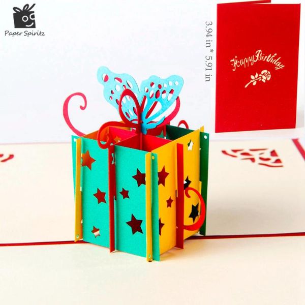 

greeting cards happy birthday gift box & butterfly handmade creative 3d up