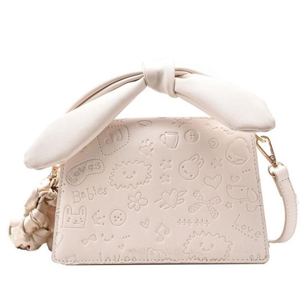 

shoulder bag fashion girl crosbody bags printing simple women pu leather small cartoon white bow with interlayer