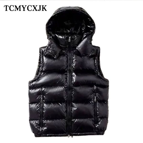 

winter feather jacket woman vest thick fashion women's hooded short casual large size waterproof 211013, Black