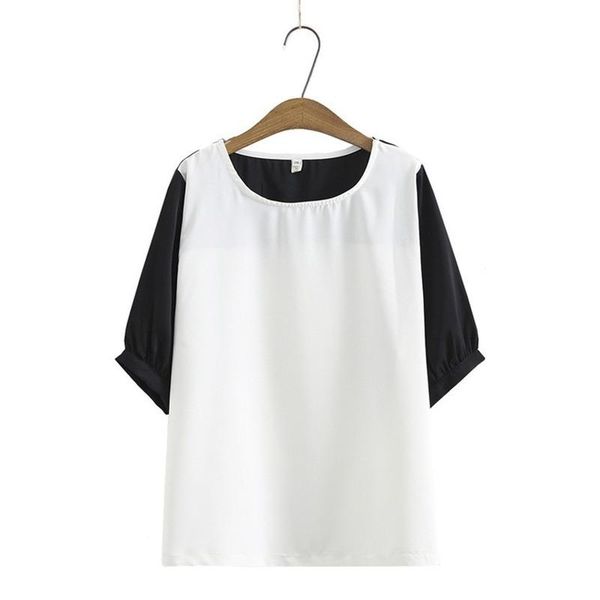 

women's t-shirt plus size chiffon shirts oversized patchwork a-line simple elegant summer tshirts, White