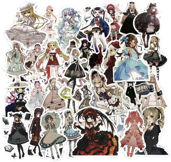 40Pcs-Pack Vintage Lolita Ragazze carine Adesivo in vinile Adesivi impermeabili per bottiglie Laptop CarPlanners Scrapbooking MacBook Phone Cup Computer Wall Door Box Decal