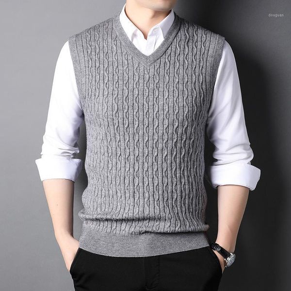 

men's vests high end autum fashion v neck knit wool pullover korean sweater vest men sleeveless winter casual clothing, Black;white