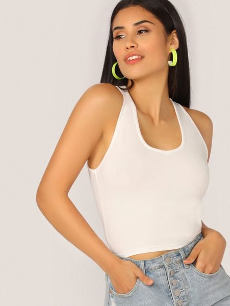 

solid form-fitting tank e9fu#, White
