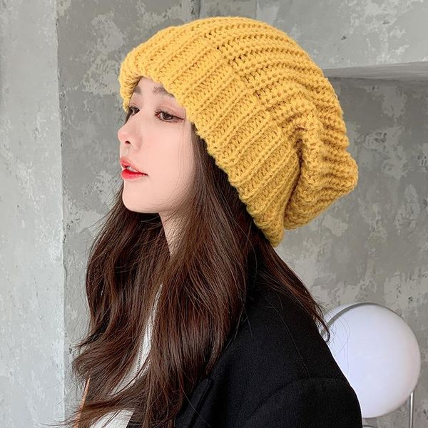 

hats, scarves & gloves sets 2021 korean cap winter solid color coarse wool show face small push hat women versatile cute knitted, Blue;gray