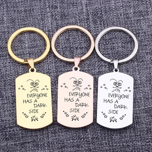 

keychains color choose dog tag everyone has a dark side keychain engraved jewelry key ring gift for friends family pendant bag charm, Silver