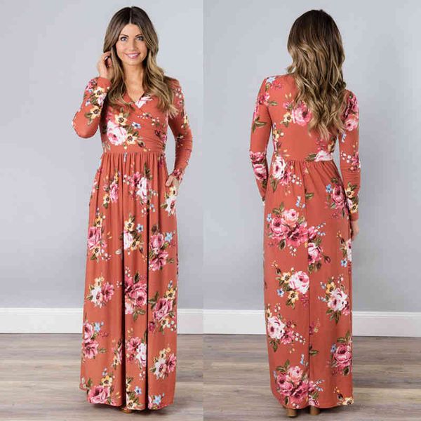 

casual dresses fashion sweet elegant women evening party long sleeve v-neck straight floral print high waist ankle-length 0gn1, Black;gray