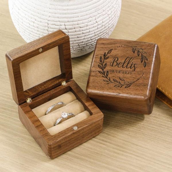 

jewelry pouches, bags personalized wedding ring box custom engraved wooden holder square double gift, Pink;blue