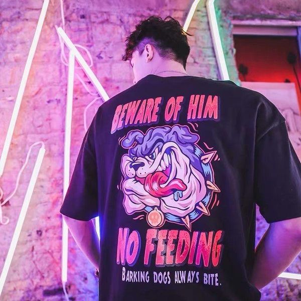 

men's t-shirts cartoon ins style european brands length irregularity letter printed hip hop casual male tees streetwear, White;black