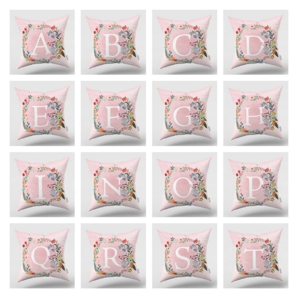 Federa per cuscino rosa per bambina Lettera bianca in una corona di fondo Federa per federa per cuscino decorativo per la casa Forniture per biancheria da letto T2I52798