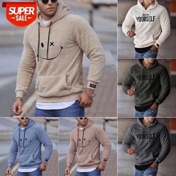 

men's autumn plush jacket printing casual trend loose hooded sweater #il2p, Black