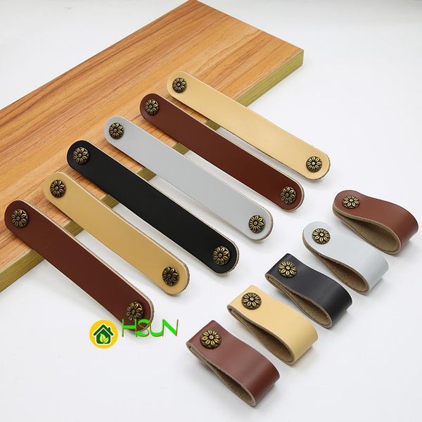 

handles & pulls 2 pcs leather case handle brown drawer cupboard copper factory