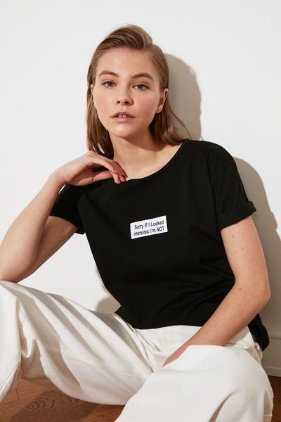 

women's t-shirt trendyol patch detailed basic knitted twoss21ts0916, White