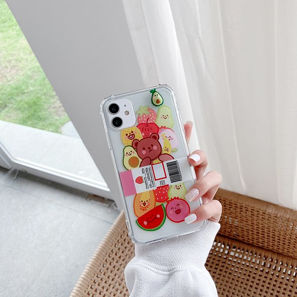 

smiley face or fruit pattern transparent phone cases with swirling trinkets for iphone 12 11 pro promax min x xs max 7 8 plus shockproof