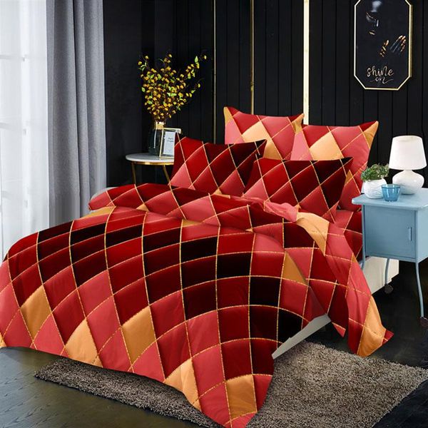 

bedding sets 3pcs rhombic red gradient color gilting line pattern polyester duvet cover pillowcases fashion trend oceania
