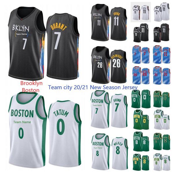 

new season brooklyn8boston kevin 7 durant jersey kyrie 11 uniform irving basketball jason 0 tatum 7 brown 8 walker 2021 city jersey, Black;red
