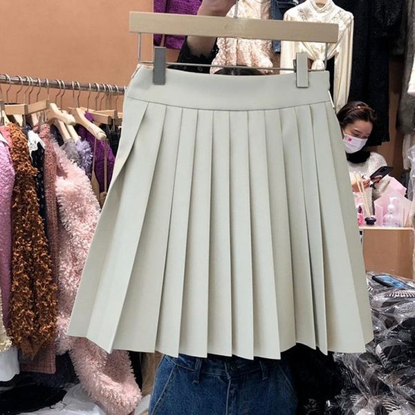 

skirts 2021 solid mini pleated women summer casual all match faldas mujer age-reducing a-line feminino jupe, Black