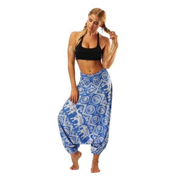 

women's leggings novelty polyester comfy beach pants trousers baggy boho gypsy hippie women wide leg harem fashion print elastic pant d, Black