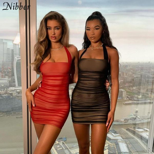 

nibber elegant black mesh double patchwork bodycon dresses women 2021 beach leisure vacation basic sling mini dress female casual, Black;gray
