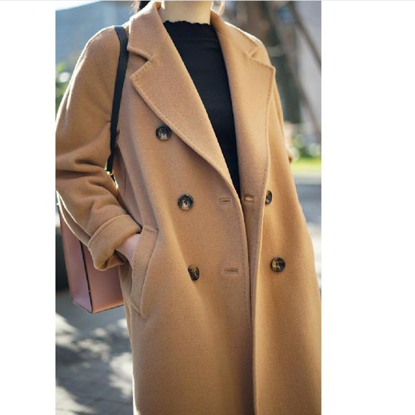 

women's wool & blends winter office long-sleeved double-breasted cotton coat female ladies fashion fall clothes for women, Black