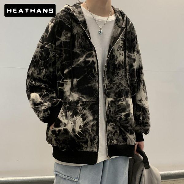 

men's jackets soft couples loose hooded jacket males korean style fashion coats hip hop tie dye harajuku comfortable casual, Black;brown