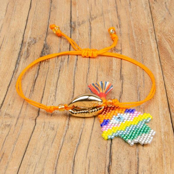 

link, chain miyuki beads woven ethnic tassel gold shell palm bracelet, Black