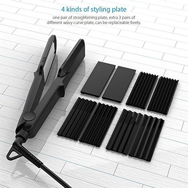 

corrugation curling iron ceramic hair curler rollers crimper waver corrugated wave plate 4 in 1 straightener styling tools1, Black