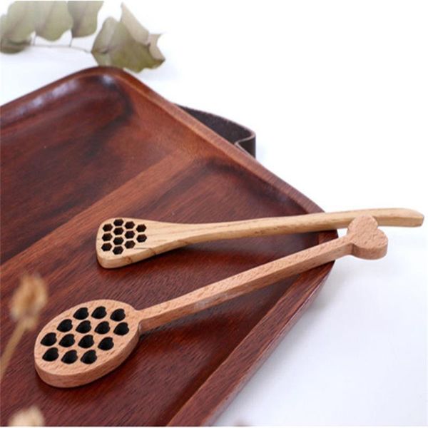 

spoons 4pcs wooden heart-shaped and drop-shaped honey stirring spoon honeycomb hollow carving mixing stick