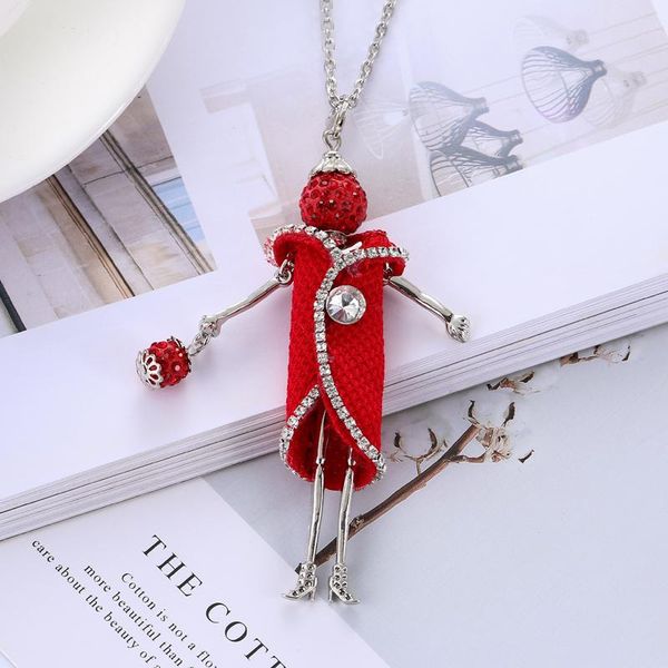 

pendant necklaces elegant flower doll necklace lovely full crystal head long chain statement women girl jewelry, Silver