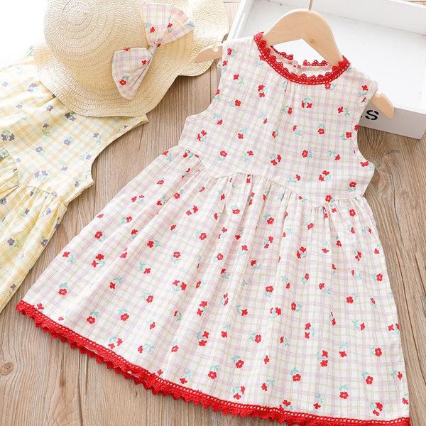 

2021summer baby girls print dress girl's dresses, Red;yellow