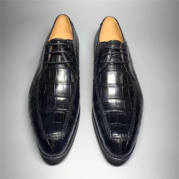 

dress shoes authentic real trcrocodile skin pointed toe designer men genuine alligator leather office male lace-up formal, Black